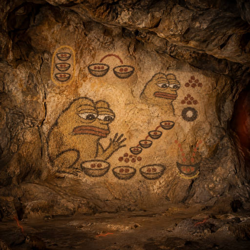 Two streams of pebbles join one bowl as Pepe counts exact ZTO shares across rounds.