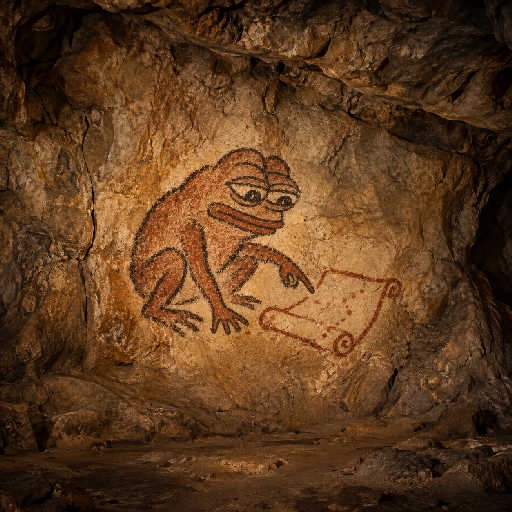 Pepe Reads the Scroll: Pepe studies an unsealed transaction scroll before it can be sent.