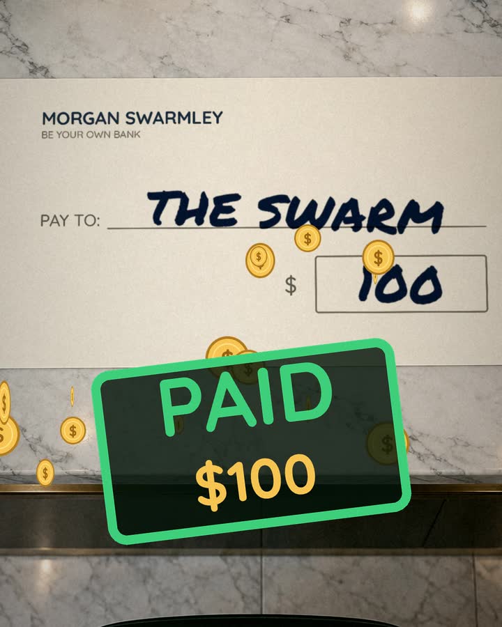 A check made out to the swarm, stamped paid